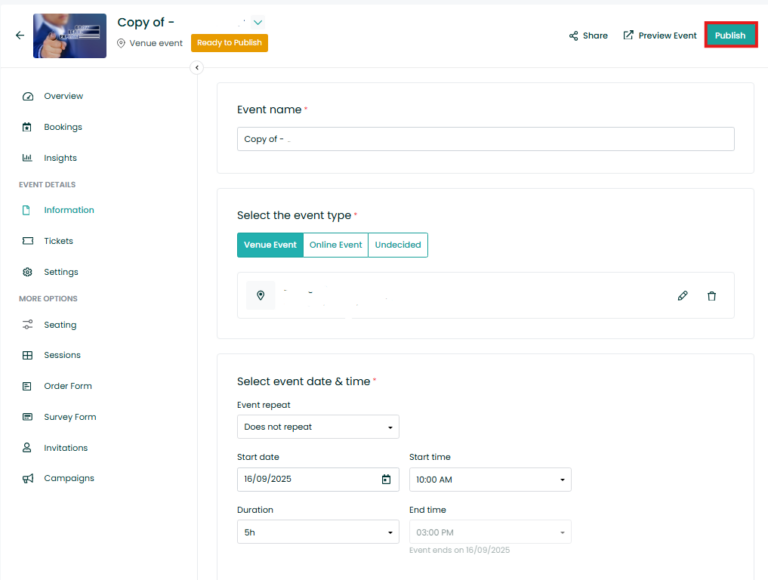 Clone or copy an event | EventBookings Help Center